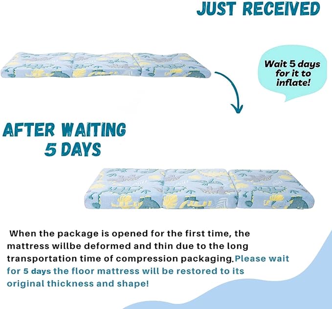 MeMoreCool Foldable Floor Mattress for Kids, Toddler Floor Nap Mat for Sleeping Daycare, Small Child Foldable Mattress Floor Bed, Trifold Futon Portable Tri Folding Mattress, Glow 75x25 Inch