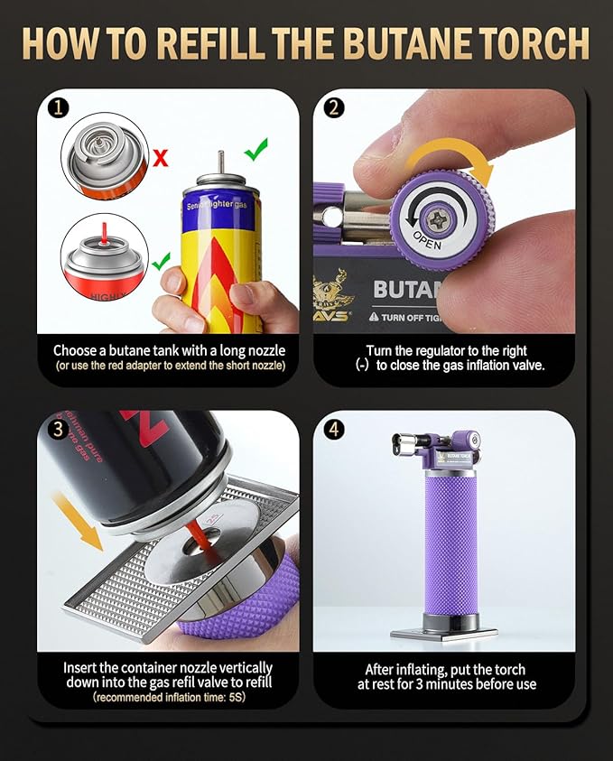 RAVS Butane Torch, 2 Flame Mode Soldering Torches, Kitchen Torch with Adjustable Flame, Industrial Soldering Torches for DIY, Brazing, Welding, Resin Art, Purple Mini Torch, Butane not Include