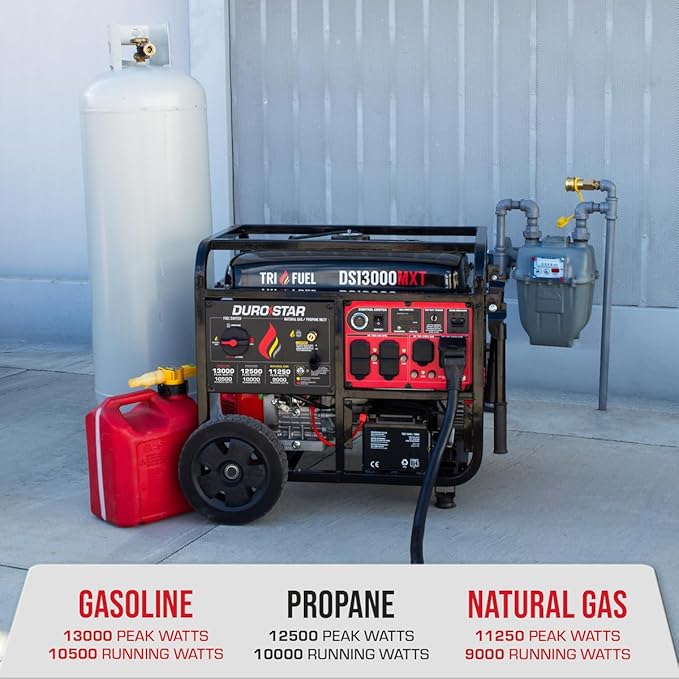 DS13000MXT 13,000-Watt 500cc Tri Fuel Portable Generator - Gas, Propane & Natural Gas, Remote Electric Start, Whole Home Power Backup, Transfer Switch Ready, RV & Emergency Ready