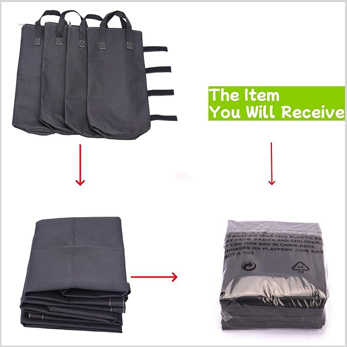 Zipper Top Sand Bags for Canopy Legs (120LBS Load Capacity, Without Sand) Sand Bags for Weight - Sandbags for Gazebo Legs, Pop Up Canopy Tent Weights - Canopy Weight Bags, Set of 4