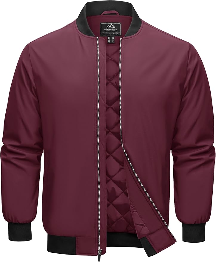Cotrasen Men's Bomber Jacket Full Zip Windbreaker Warm Winter Windproof Casual Outwear Padded Lined Coats