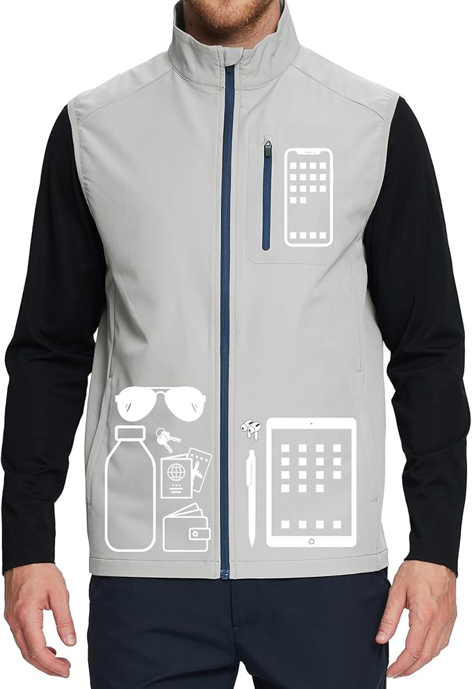 M MAELREG Mens Vests Outerwear Windproof Lightweight Softshell Vests Zip Pockets Sports Sleeveless Jacket Golf Vests for Men