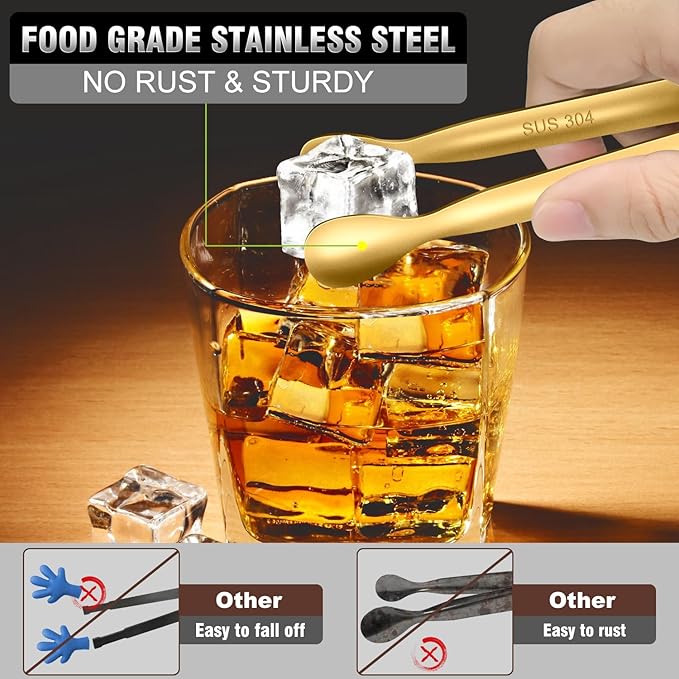 Walfos Small Gold Tongs For Serving,Food Grade Stainless Steel 4" Mini Tongs Appetizers for Parties Catering, Sugar,Desserts,Tea Party, Coffee Bar, Set of 12 (Gold)