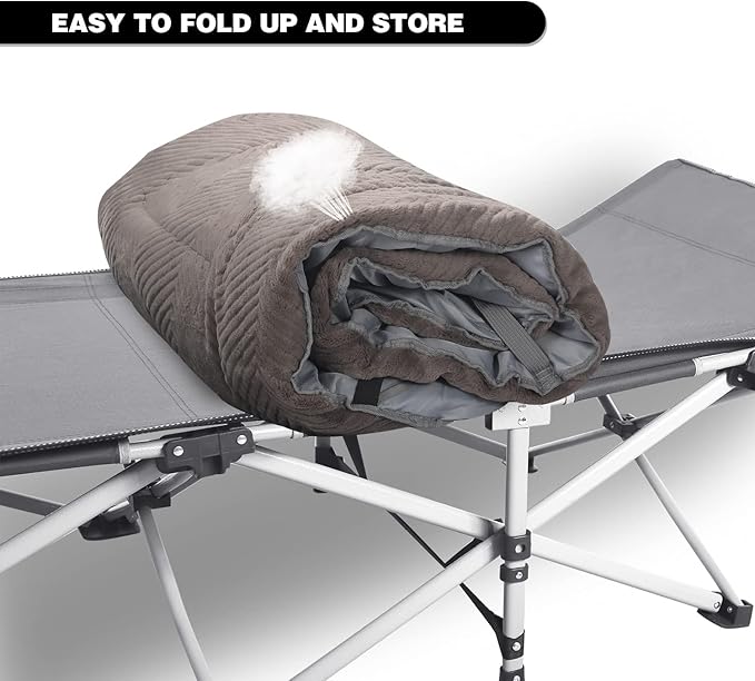 REDCAMP Folding Cot Pads for Sleeping Extra Thick, Soft Comfortable Velvet & Corduroy Cotton Camping Cot Mattress Pad for Backpacking Hiking, Black Blue Brown Grey 75x30 inches