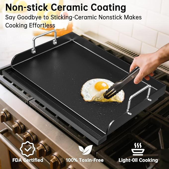 Universal Griddle for Gas Grill - 23" x 16" Flat Top Grill Plate with Nonstick Ceramic Coating, Griddle Insert for Gas Stove, Outdoor Camping & Tailgating