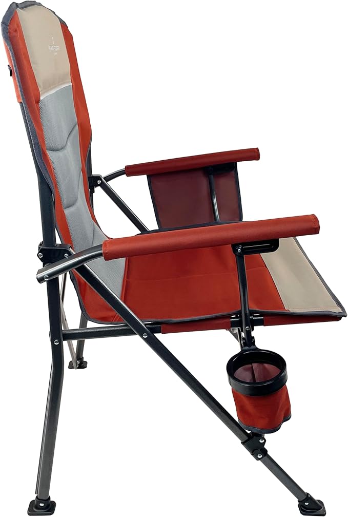 Black Sierra Oversized Camping Chair for Adults – Heavy Duty Folding Lawn & Beach Chair Supports 500 lbs, Hard Arms, Durable Steel Frame, Cup Holder, Portable Outdoor Seat for Tailgating or Patio