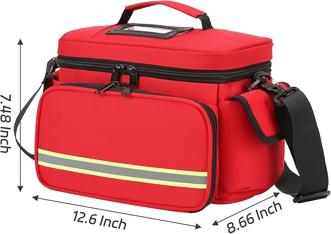 Red Medical Bag Empty First Aid Bag Home Health Nurse Bag, First Aid Storage, Medical Supplies Responder for Nursing Student,Therapist,Doctors