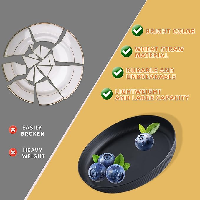 Reusable 16 Pcs Wheat Straw Dinnerware Sets Plastic Plates And Bowls Sets Unbreakable Dinnerware Set Dishes for 4 Microwave Safe Plates Cereal Bowls Tableware For Camping Party