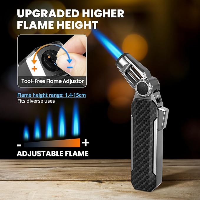 Butane Torch Lighter, Refillable Gas Lighter Cooking Torch, Adjustable Kitchen Torch with Safety Lock - Windproof Jet Flame Blue Fire for Camping Baking BBQ Grill Candle, Gifts for Men