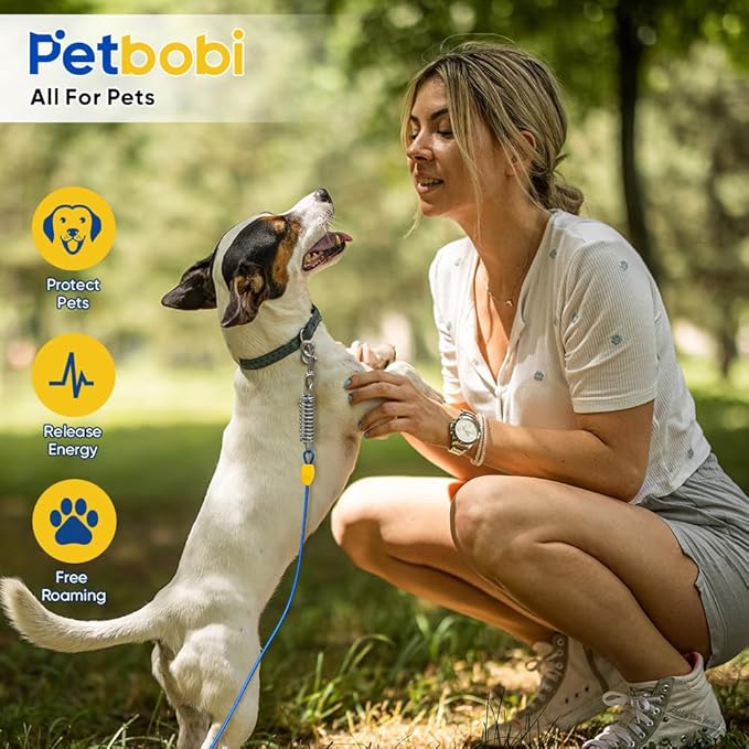 Petbobi Dog Tie-Out Cable and Stake - 10ft Heavy Duty Cable with Spring, No Tangle, 16in Ground Stake, Ideal for Yard, Camping and Beach, Suitable for Small Medium Large Dogs Up to 120 lbs, Blue