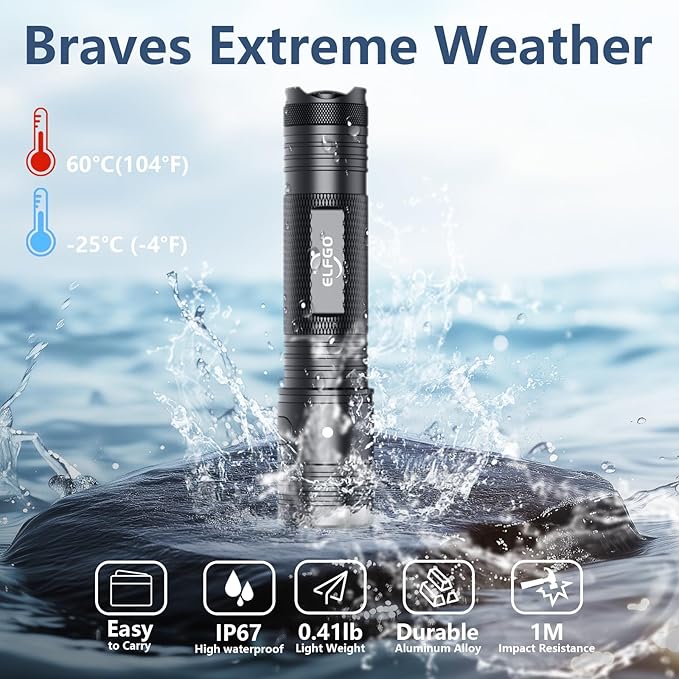 2000 Lumens Tactical Flashlight,LED Flashlight Flash Light Duty Rechargeable Flashlights with USB C IP67 Strobe Handheld Flashlight for Outdoor Camping Hiking Biking Emergency Work Light Repair