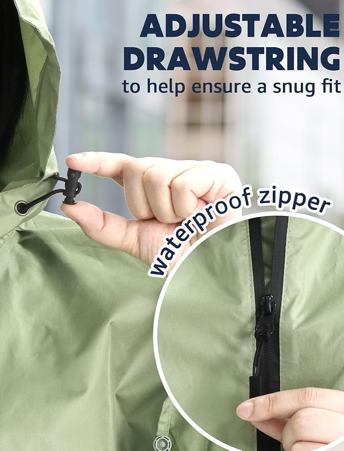 ANYOO Waterproof Rain Poncho Lightweight Reusable Hiking Hooded Coat Jacket for Outdoor Activities