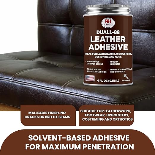 Duall-88 Leather Adhesive, 4 oz. can - Leather Repair Glue, Crafting, DIY, Upholstery, Waterproof, Heat Resistant, Flexible, Long Lasting, High Strength, RH Adhesives