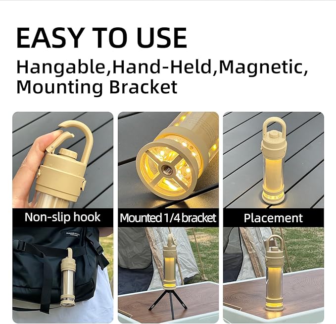 Hanging LED Camping Light with Stand, 4 Modes Dimmable Camp Lamp with Type-C Rechargeable, 4500mAh Tent Ambient Lantern for Outdoor Hiking,Glamping,Emergency(Khaki)