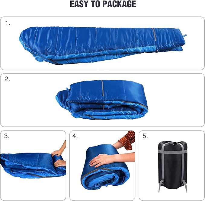 REDCAMP Kids Mummy Sleeping Bag for Camping, 3 Season Cold Weather Sleeping Bag Fit Boys,Girls & Teens, Blue/Rose Red