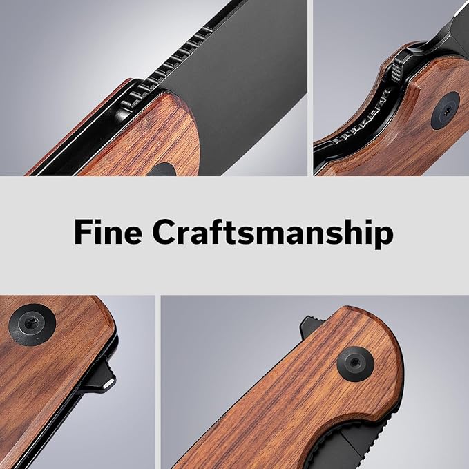 SENCUT Omniform Folding Pocket Knife for Men, Camping Knife with Guibourtia Wood Handle and 3.65" 9Cr18MoV Blade, Large EDC Knife for Outdoor S23064-3