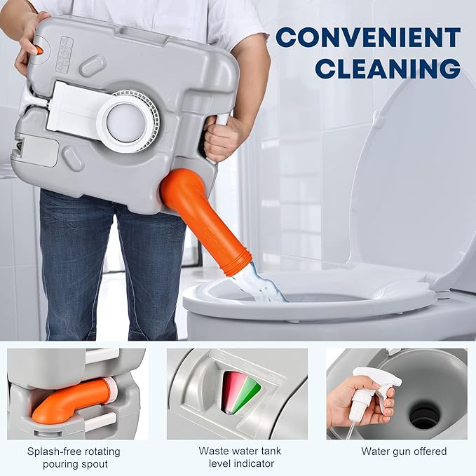 Kohree 5.8 Gal Portable Toilet for Adults: Large Camping Toilet with Detachable Waste Tank, Leak-Proof Cassette with Level Indicator, Flushable Boat Porta Potty for Home Use, Camper, RV Travel