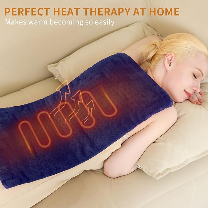 Massaging Weighted Heating Pad for Back Pain Relief,Heating Pads for Neck, Shoulder,Cramp,Portable Heated Pad with 3 Heat Settings & 6 Massage,18 Relaxing Combinations,Auto Off,20"*24",Dark Blue