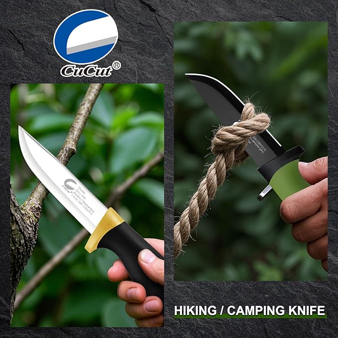 Survival Knife 2 pack, 3.5-inch Carbon Steel Blade, Black Non-Stick Finish with Hard Plastic Sheath to Belts, Soft TPR Handle Camping Knife for Outdoor, Survival, Fishing, Hiking