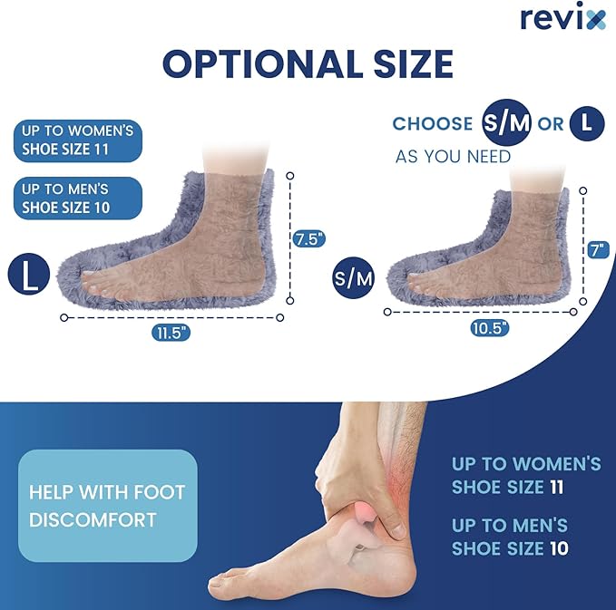 REVIX Microwavable Booties and Feet Warmers for Women & Men, Microwave Heated Foot Warmer with Flaxseed Moist Heat for Cold Feet, Gray, L