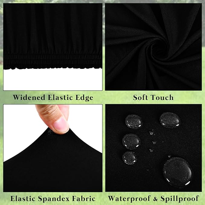 10 Pack Picnic Table Cover Fitted Tablecloth for 8 Foot Rectangle Tables Elastic Waterproof Stretch Washable Patio Folding Outdoor Spandex Table Cloth for Camping Banquet and Parties (Black,30" x 96")