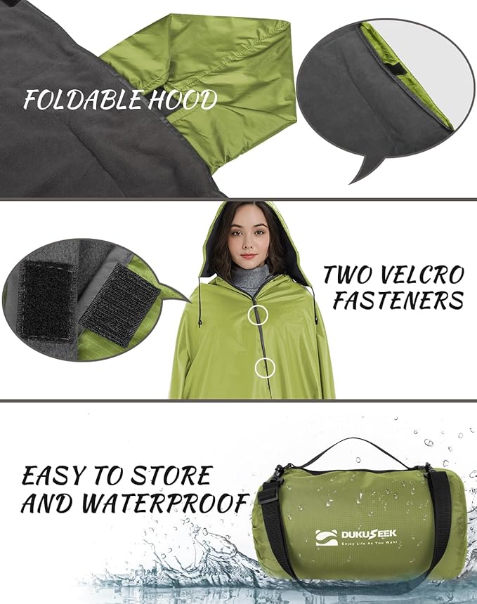 DUKUSEEK Waterproof Blanket Outdoor, Hooded Blanket Poncho - Large (79x56), Portable, Windproof Fleece Blankets for Cold Weather Camping, Picnic, Sports, Boat, Dogs, Festivals, Car, Emergencyβ¦