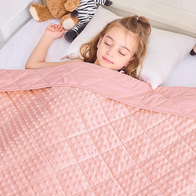 Weighted Blanket Kids (7lbs, 40"x60" Throw Size) - Breathable Minky Heavy Blanket for 60-90lbs with Premium Glass Beads - Soft Thick Blankets for All-Season Sleeping Comforter - Pink