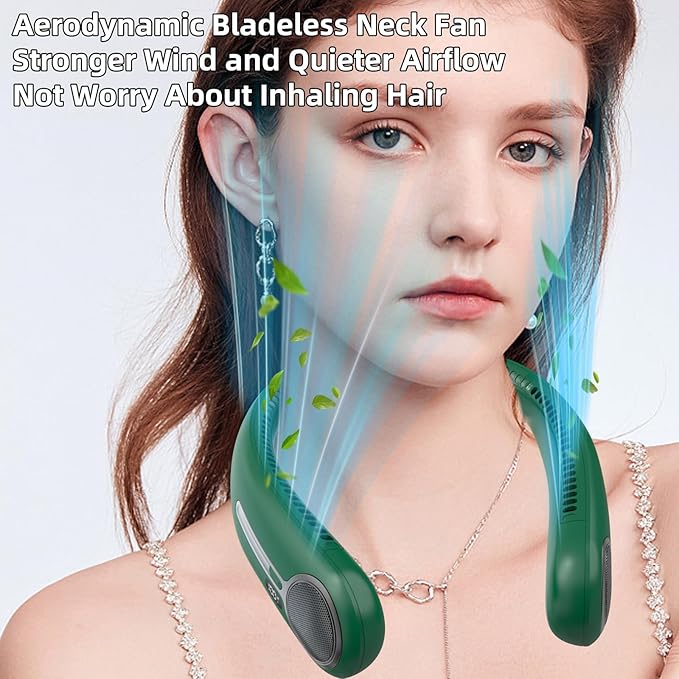 Portable Neck Fan,Gift Ideas,Personal Wearable Bladeless Fan,360° Cooling,LED Display,4-Speeds,6000mAh Rechargeable,Powerful Wind,Outdoor Travel Camping,Birthday Gifts for Men Women (Dark green)