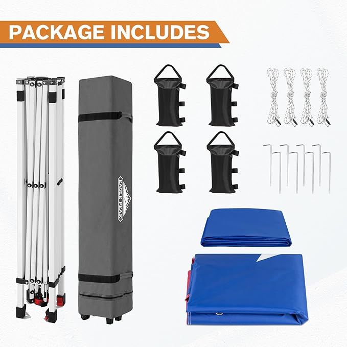 EAGLE PEAK Pop Up Canopy Tent with 1 Sidewall, Easy Setup Event Tent, Outdoor Sun Shade, Wheeled Carry Bag, Stakes and Guy Ropes, Instant Canopy 10x10, Tex Flag
