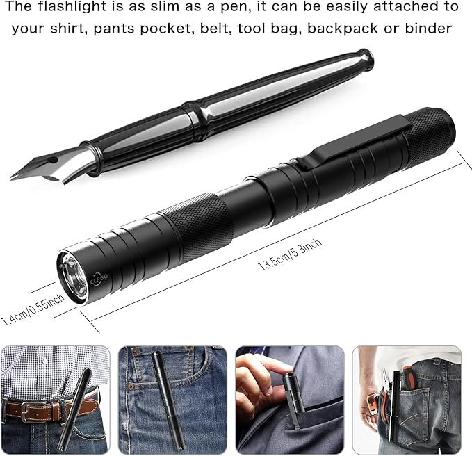 Rechargeable Pen Light, Zoomable Led Penlight Inspector Flashlight Pocket Flashlight with Clip Small Mini Handheld Slim Flashlight 360 Lumens LED for Nurse Medical Repair Engineer Doctor