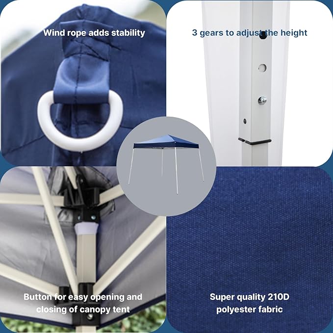 Outvita Canopy 7.8x7.8' Pop Up Commercial Instant Gazebo Tent, Waterproof & UV Protection Canopy Tent with Slant Legs for Party Wedding Birthday BBQ Events