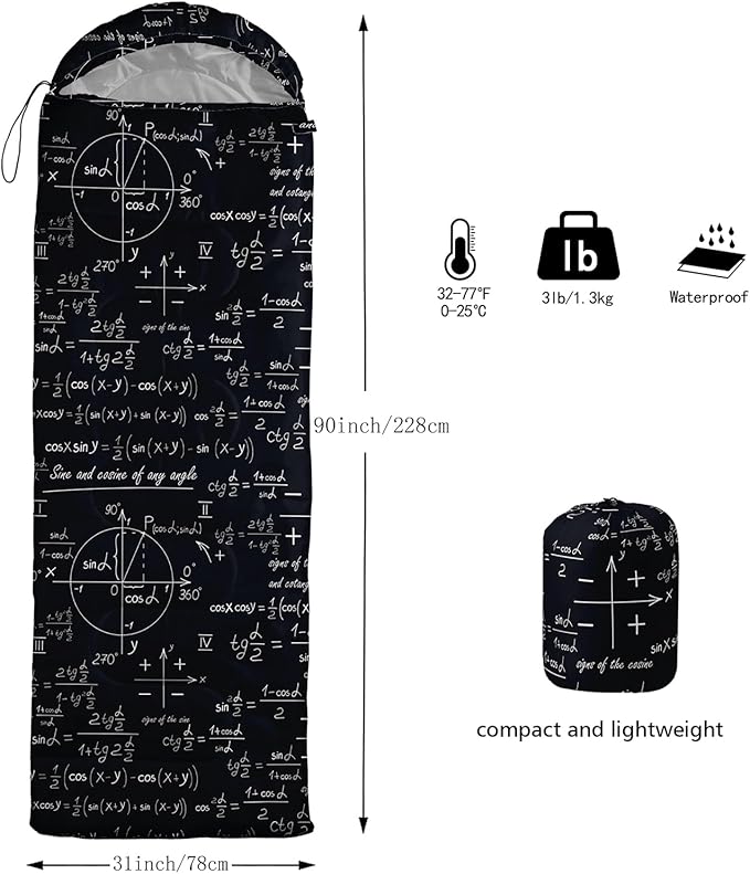 Sleeping Bags for Adults and Kids,3D Printing Camping Sleeping Bag for Girls Boys Lightweight Waterproof Cold/Warm 3-Season,Outdoor Travel with Compression Bags