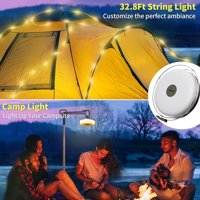 Camping String Lights,HAMLITE 65.6Ft Camping Lights with 5 Lighting Modes, Quick 30s Recovery, Waterproof USB Charging Light, Rechargeable Outdoor String Lights for Camping Hiking Yard Christmas decor