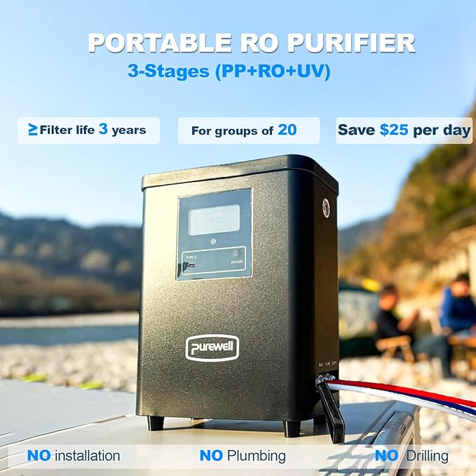 Purewell® K8680 RO Water Purifier System,Replacement Component PP Cotton Pre-Filter,3-Stage Portable Water Filtration,Survival Gear Purification for Drinking,Team Camping,Travel