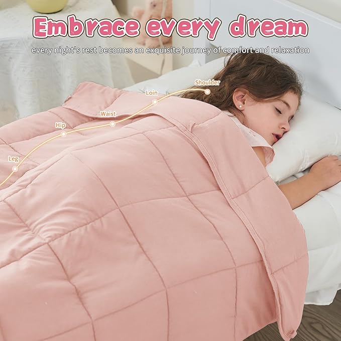Pink Weighted Blanket Kids (7lbs, 40"x60" Throw Size) - Cooling and Breathable Heavy Blankets for 60-90lbs with Premium Glass Beads - Soft Thick Blanket for All-Season Sleeping Comfort