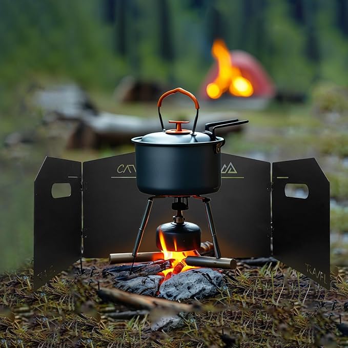 4 Plates Camping Stove Windscreen Metal Wind Blocker Folding Stove Windshield with Storage Bag Stove Wind Screen for Outdoor Camping Accessories for Camping, Hiking, Cooking, Picnic (Model 1)