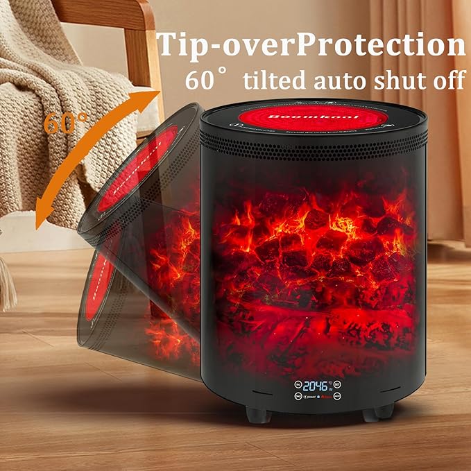 Space Heater Indoor, Portable electric fireplace heaters with 3D Flame Effect, Heating and cooking outdoor use, Remote Control, 1300W Safe and Quiet Far infrared Heate for Office Bedroom Home