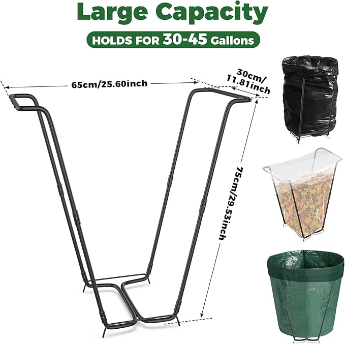 2PCS Outdoor Trash Bag Holder Metal Garden Trash Bag Holder for Yard Waste Stand Holds 30-45 Gallons Leaf Bag Holder with 4 Clips for Leaves Camping Lawn Party Weeding Yard Gardening(2pcs+8clips)