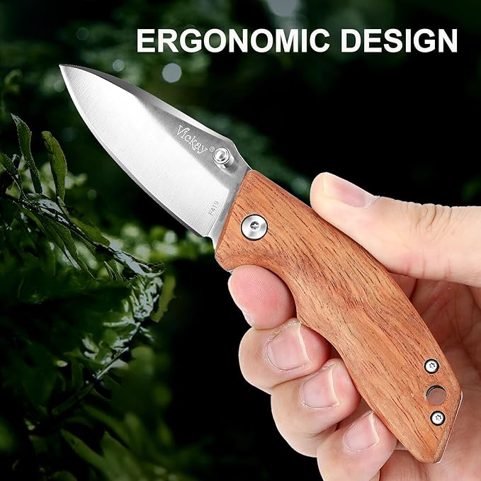 Vickay Pocket Knife, Folding Knife, 2.75" 8Cr13MoV Steel Blade, Wood Handle EDC Knife for Men & Women, Outdoor Camping, Tactical, Hunting, Hiking, Survival - Father’s Day Gift