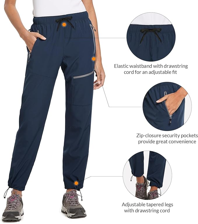 baleaf Women's Hiking Pants Quick Dry Lightweight Water Resistant Elastic Waist Cargo Pants for All Seasons