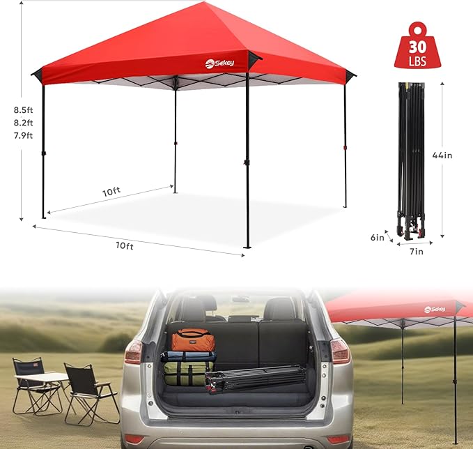 Sekey 10x10 Pop Up Canopy with 4 Sidewalls, One Push Setup Instant Outdoor Gazebo, Instant Easy Up Canopy with UPF50+ Top, 4 Weight Bags for Events, Beach, Patio, Camping