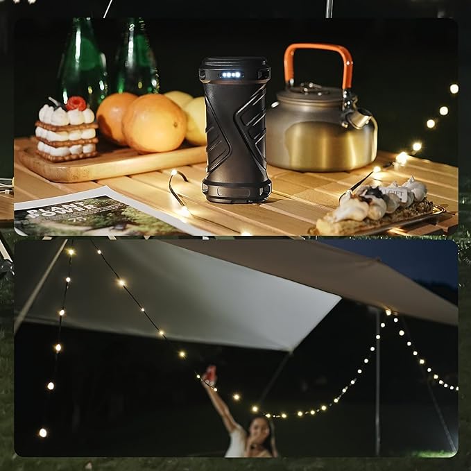 Camping String Lights Rechargeable - 33Ft Quick Storage Portable Tent Lights with 6 Modes, Battery Operated Waterproof Hanging LED Lamp for Patio Garden Party Camping Essentials