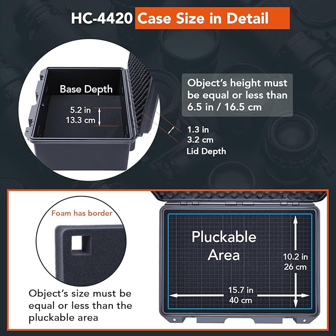 Lykus HC-4420 Waterproof Hard Case with Customizable Foam Insert, Interior Size 17.32x11.42x6.69 in, Suitable for camera, lens, drone, mic, flashlight, projector, electronics, tools, and more