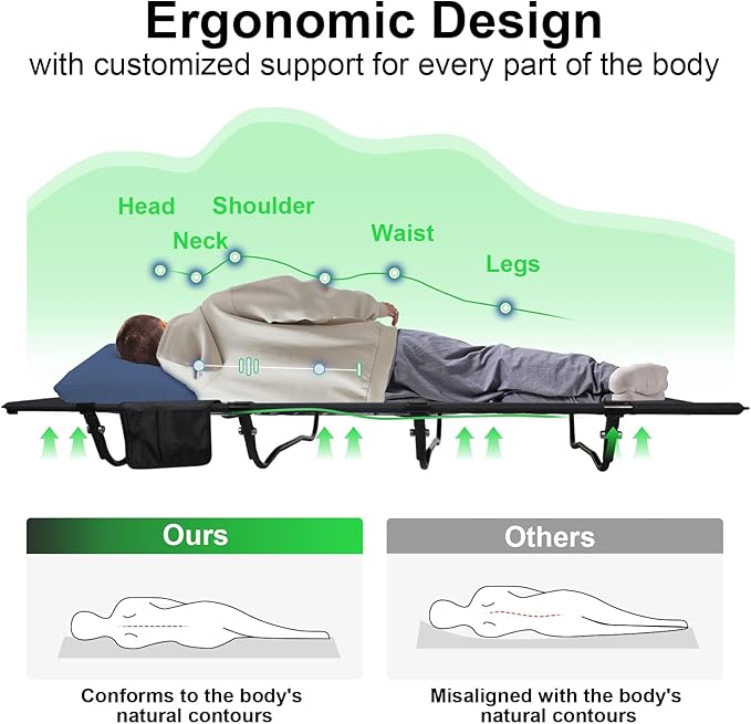 Ultralight Camping Cot, Camping Cots for Adults, Supports 352lbs, Portable Folding Backpacking Cot for Camping, Outdoor Travel, Hiking, Home, Mountaineering, Black