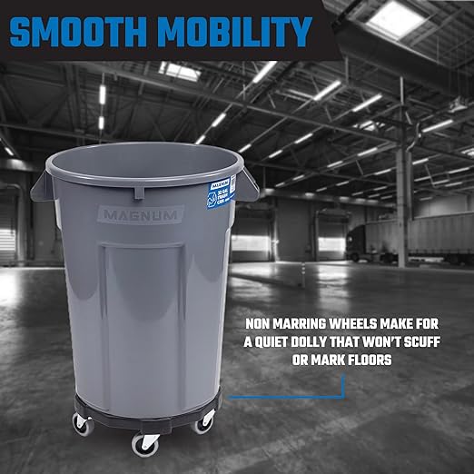 Magnum Gray 32 Gallon Trash Can Set (Trash Can, Quiet Dolly, and Reinforced Lid), Construction Grade, Jobsite Ready, Non-Marking Wheels & Casters for Rolling Garbage CMTC-CLD0-32G04 (4 Set)