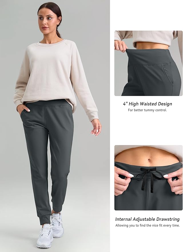 G Gradual Women's Fleece Lined Joggers High Waisted Water Resistant Thermal Hiking Pants Cold Weather Sweatpants with Pockets