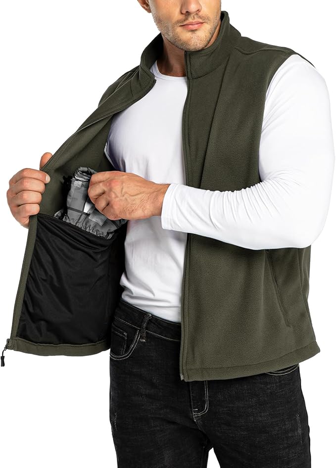 33,000ft Men's Fleece Vest, Lightweight Warm Zip Up Polar Vests Outerwear with Zipper Pockets, Sleeveless Jacket for Winter