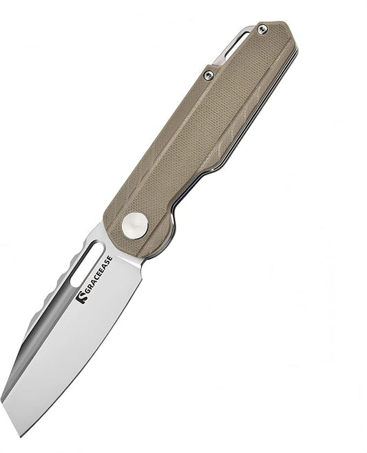 Folding Pocket Knife, 3.34 "D2 Steel BladeBlade G10 Non slip Handle Suitable for Daily Carrying Camping, Hiking, Fishing A-80003-2 (Khaki)