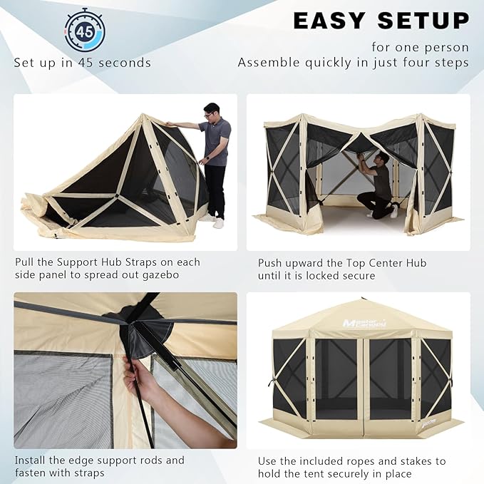 MASTERCANOPY 10x10FT Pop Up Gazebo Screen Tent - Instant Screen House with Netting, Quick Set, Outdoor Canopy Shelter with Carry Bag for Camping, Backyard & Patio (Beige)