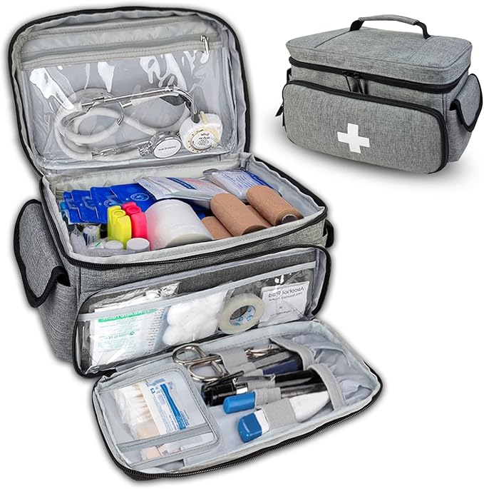 Boczif First Aid Kit, First Aid Storage Carry Bag, Pill Bottle Organizer for Emergency Trauma Medical Kits Supplies Waterproof, Ideal for Home, Office, Car, Travel, Outdoor, Camping, Hiking(Grey)